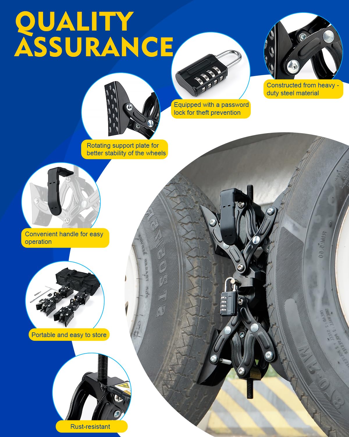 Heavy Duty Adjustable X-Shaped Wheel Stabilizer for Travel Trailers & RVs - 2 Pack Black X-Chock with Drill-Free Installation - Perfect for Camping, Road Trips, and Secure Parking