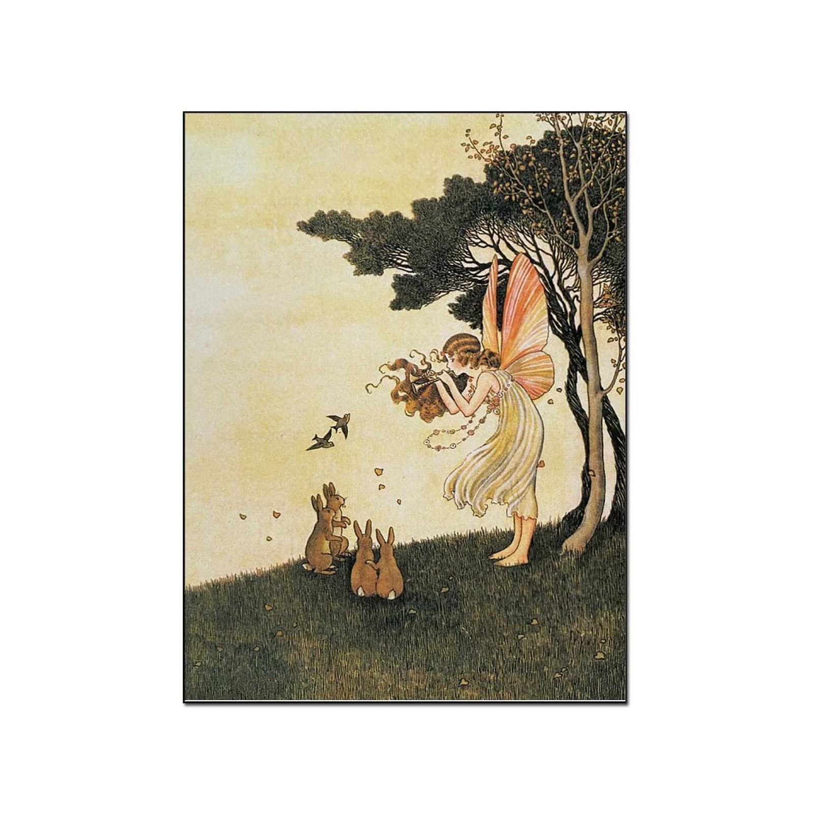 Vintage Anne Playing The Flute Magic Forest Wall Art Poster - 8x10 Inch (20x26cm) - Canvas Painting Picture for Living Room, Bedroom, Office Decor - Perfect for Home, Cafe & Gift Giving