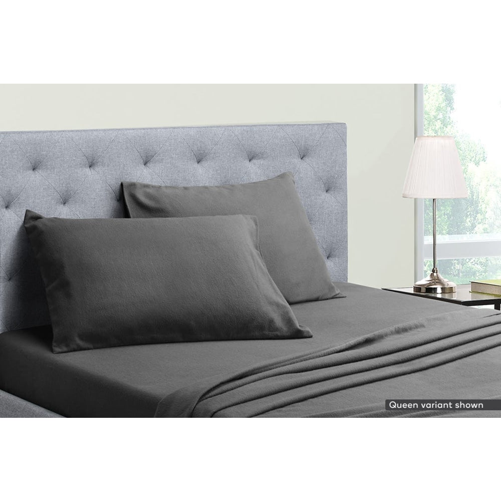 150GSM Cotton Flannelette Bed Sheet Set - Dark Grey King Single Size | Soft & Breathable Bedding for All Seasons | Perfect for Master Bedroom, Guest Room & Dorm