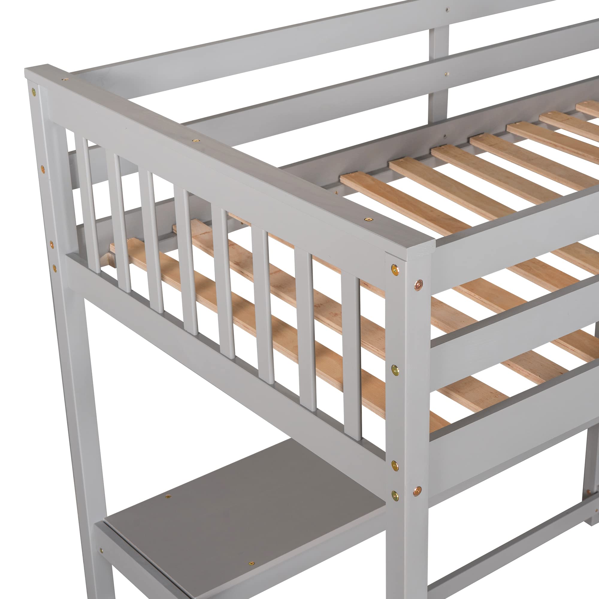 SOFTSEA Twin Loft Bed with Desk & Storage Shelves - Sturdy Wood Frame High Loft Bed for Kids & Teens - Perfect for Small Bedrooms, Dorms & Space-Saving Kids Rooms
