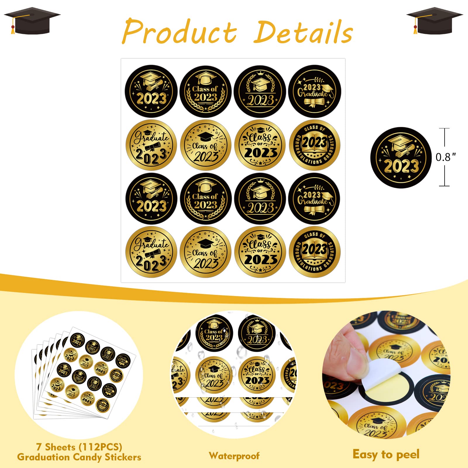 112pcs Graduation Candy Stickers - Round Chocolate Candy Labels for Congrats Grad Party Favors - Perfect for Graduation Party Decorations, Candy Buffets & School Celebration Supplies