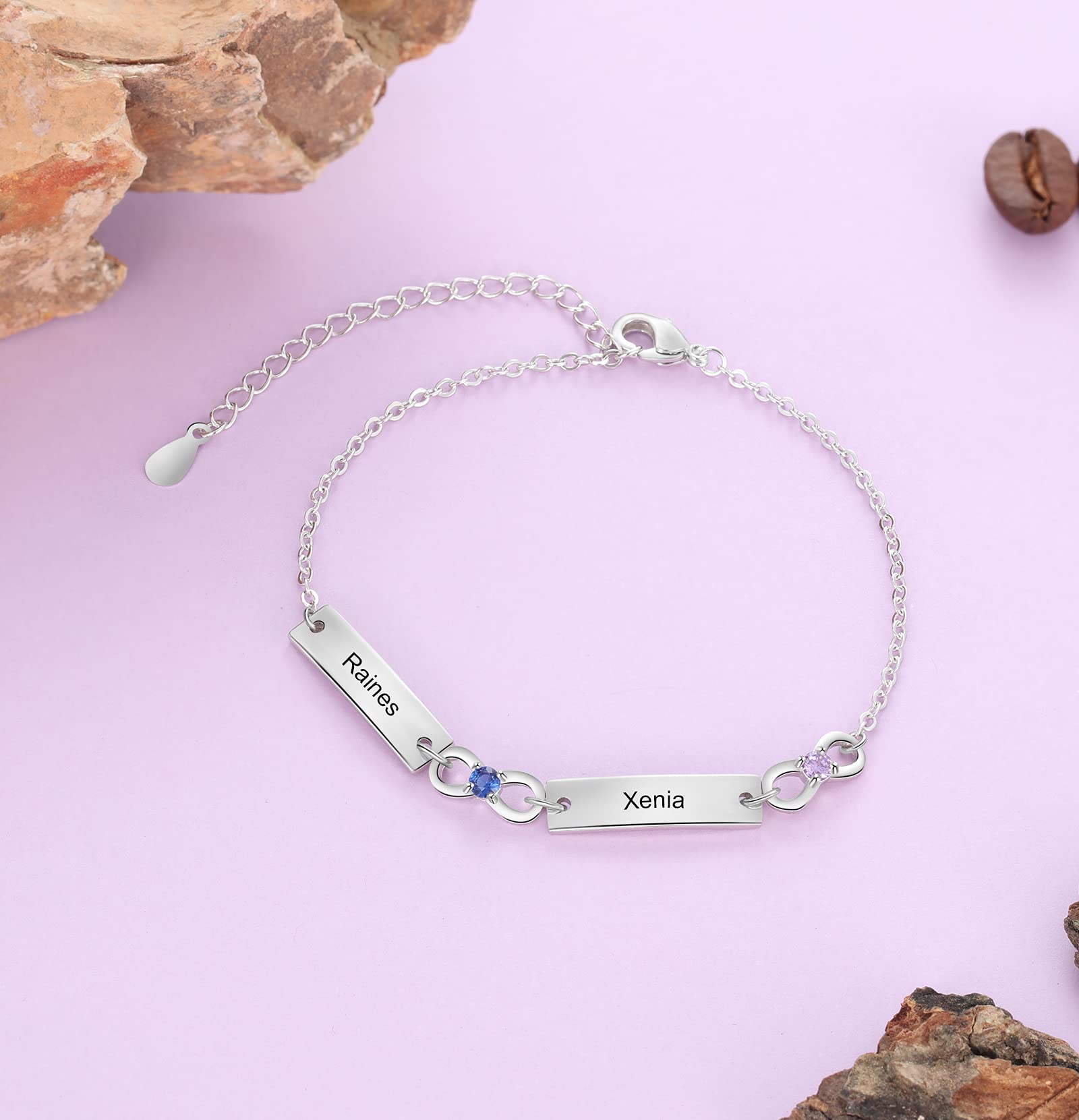 Personalized Birthstone Bracelets for Women - Custom Name Infinity Bangle with Adjustable Chain - Meaningful Gift for Mom, Grandma & Loved Ones (2 Names) - Perfect for Mother's Day, Anniversary & Special Occasions