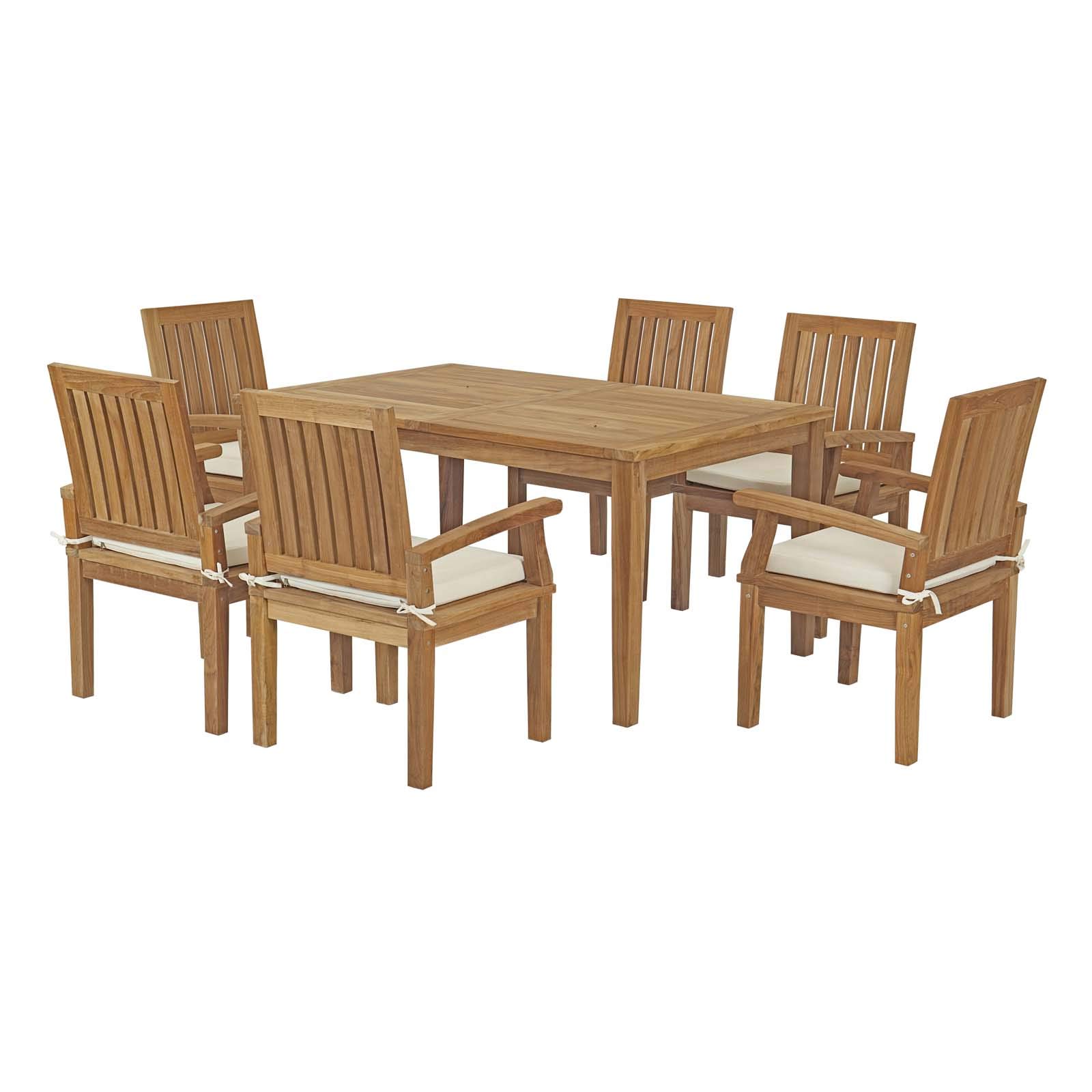 Modern Contemporary Outdoor Patio Dining Set - Wooden Side Chair & Table in White Natural Finish - Perfect for Balcony, Garden, and Backyard Relaxation