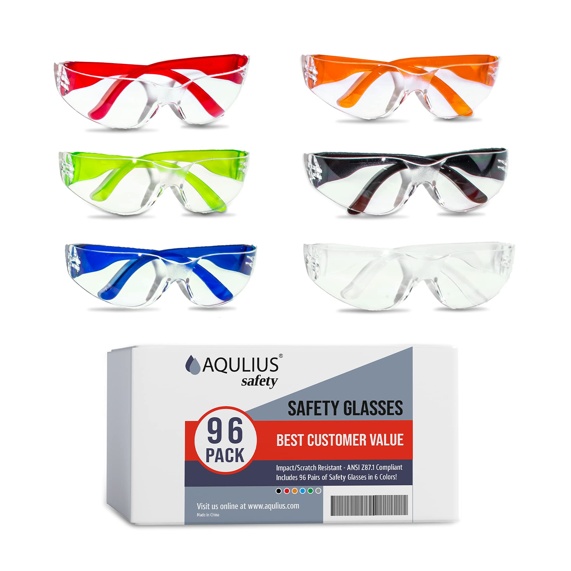 Aqulius Bulk Pack Safety Glasses For Men & Women - ANSI Z78.1 Certified, Anti-Scratch & Impact Resistant Protective Eyewear - Ideal for Construction, Woodworking, and DIY Projects