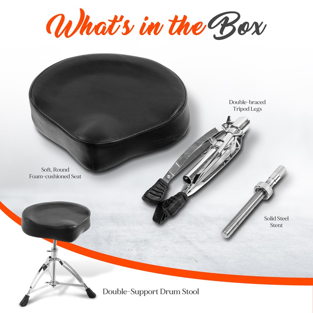 Premium Double Support Drum Stool - Adjustable Height & Padded Seat for Drummers - Perfect for Live Performances, Studio Sessions & Drum Practice