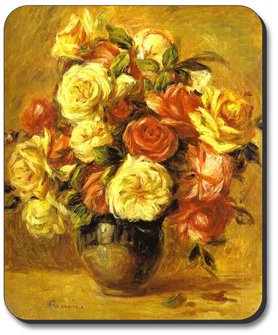 Renoir Bouquet de Roses Art Plate Brand Mouse Pad - Non-Slip Desk Mat for Computer, Gaming & Office Use
