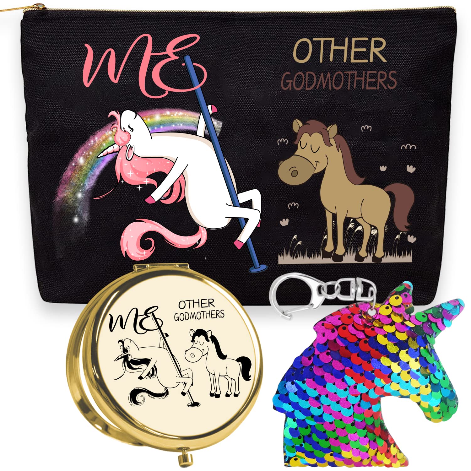 Christmas Makeup Bag for Godmother - Travel Cosmetic Pouch with Mirror | Gift Idea