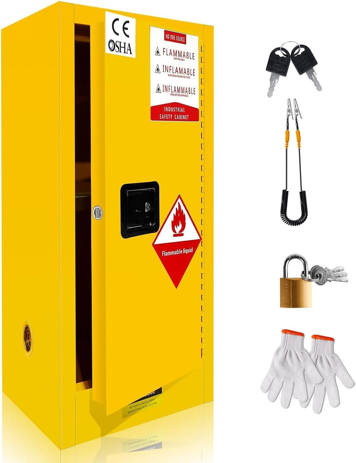 16 Gallon Flammable Storage Cabinet - 18''x18''x35'' Yellow Fire Safety Cabinet for Flammable Liquids, Heavy-Duty Cold-Rolled Steel Construction - Ideal for Industrial Workshops, Laboratories, Garages & Home Use