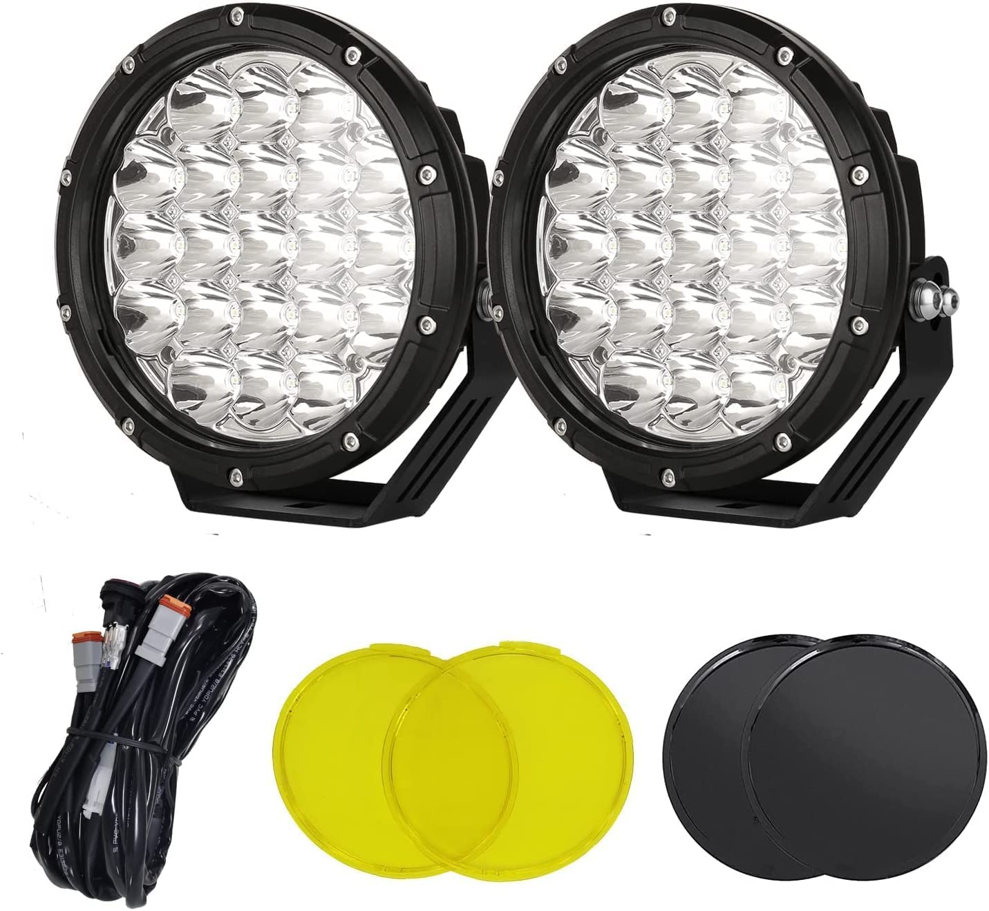 BIGLIONX 7-Inch Round LED Offroad Lights - 2 Pack 210W 32000LM Super Bright Amber Spot Lights with Wiring Harness IP68 Waterproof - Perfect for Trucks, Pickups, ATV, UTV, SUV Off-Road Driving & Night Adventures