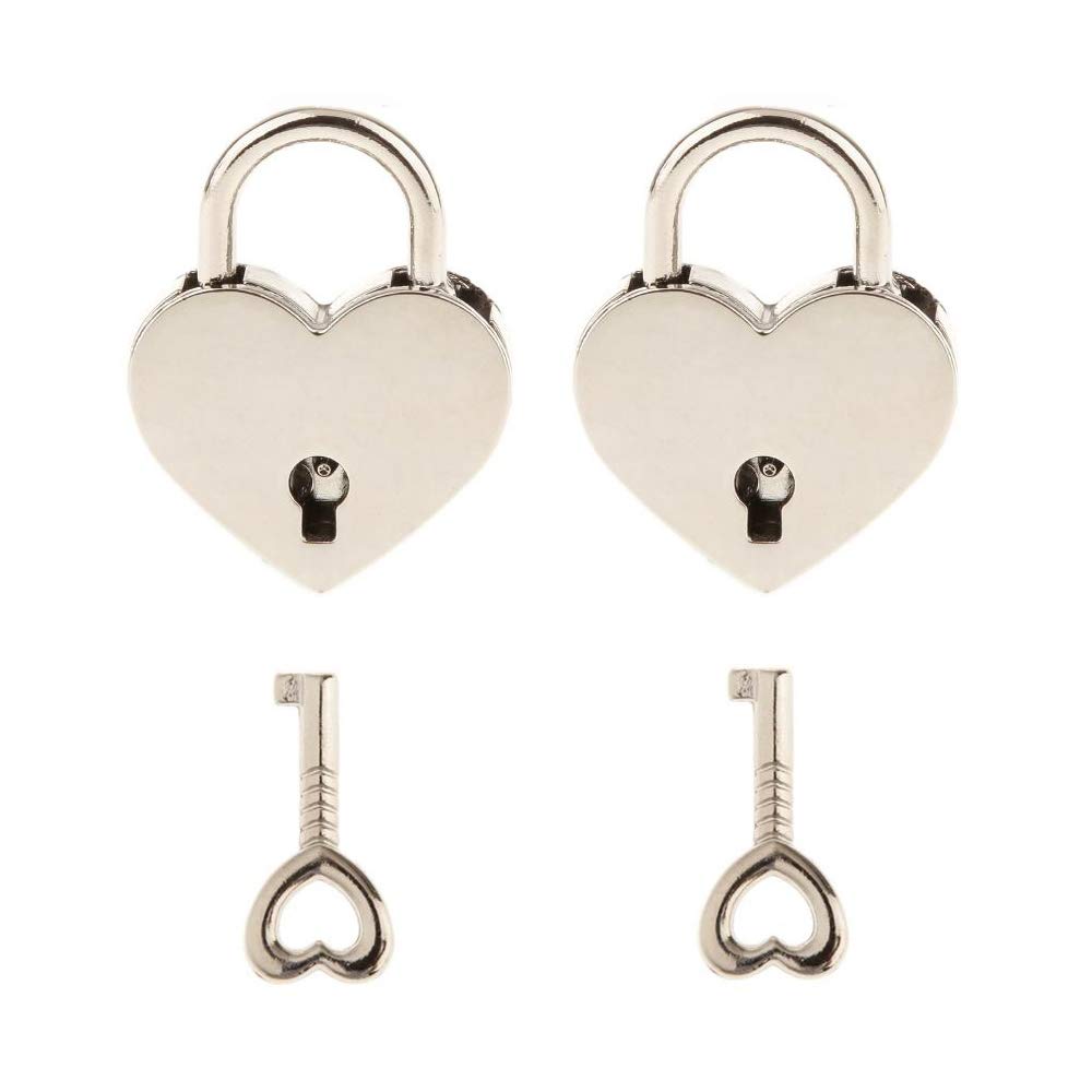 2 Pack Small Metal Heart Shaped Padlock with Key - Mini Lock for Jewelry Box, Storage Box, Diary Book - Perfect for Valentine's Gifts, Love Letters & Keepsake Chests (Silver)