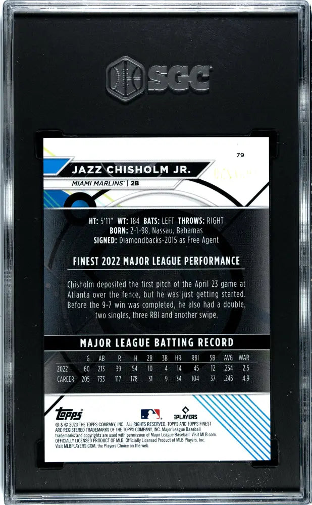 2023 Topps Finest Baseball Jazz Chisholm Jr. Purple Refractor SGC 10 Gem Mint /250 - Rare Collectible for Baseball Fans & Card Investors | Perfect for Display, Trading, and Portfolio Growth
