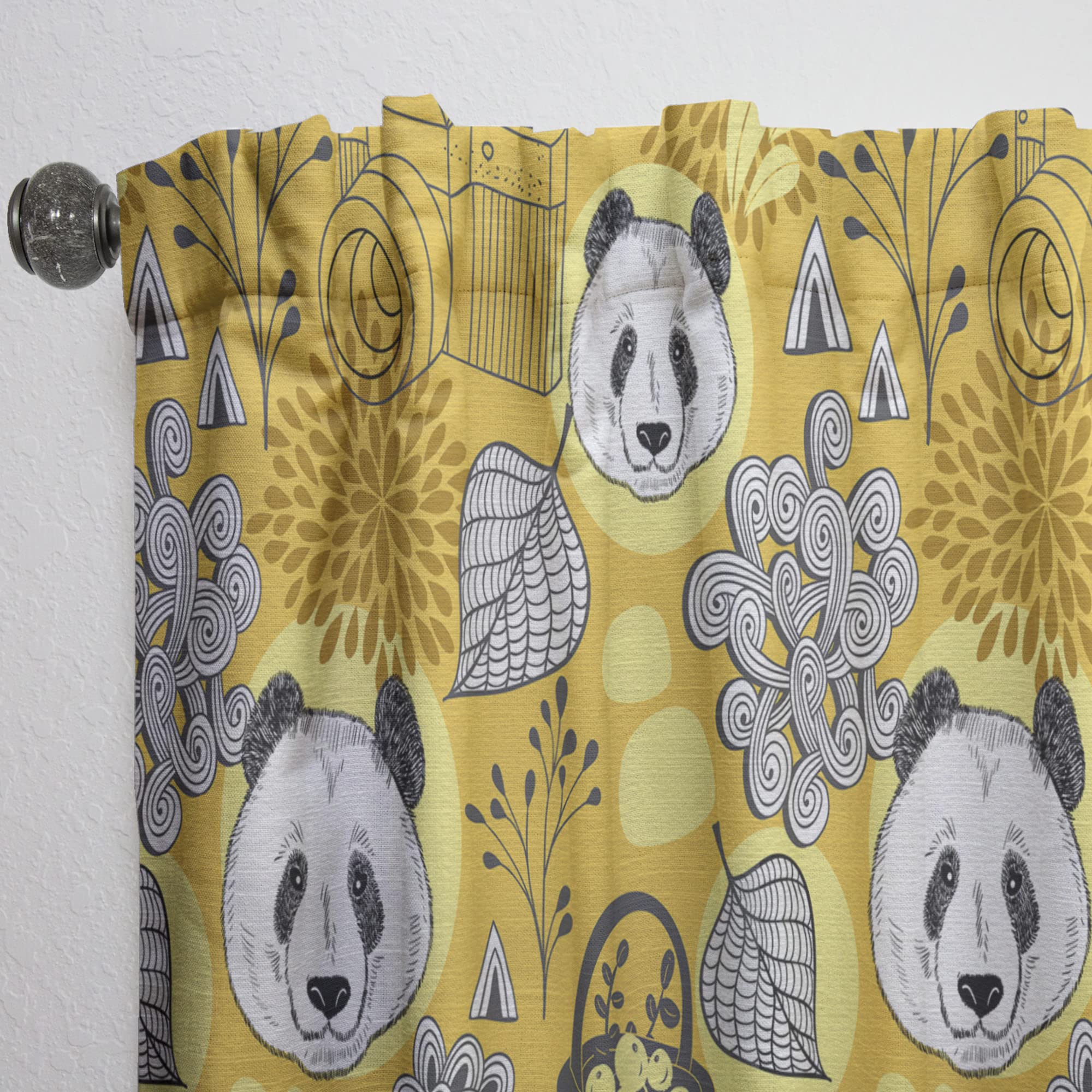 Cute Doodle Panda Blackout Curtains for Bedroom & Living Room - Thermal Insulated Single Panel Window Drapes (52x84 inches) - Perfect for Kids Room, Nursery & Home Decor
