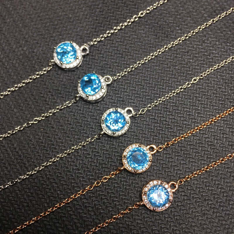 18K Rose Gold Swiss Blue Topaz Chain Bracelet - November Birthstone Jewelry for Women, Elegant Gift for Birthday, Anniversary & Special Occasions | Perfect for Everyday Wear, Parties & Formal Events | FME B003