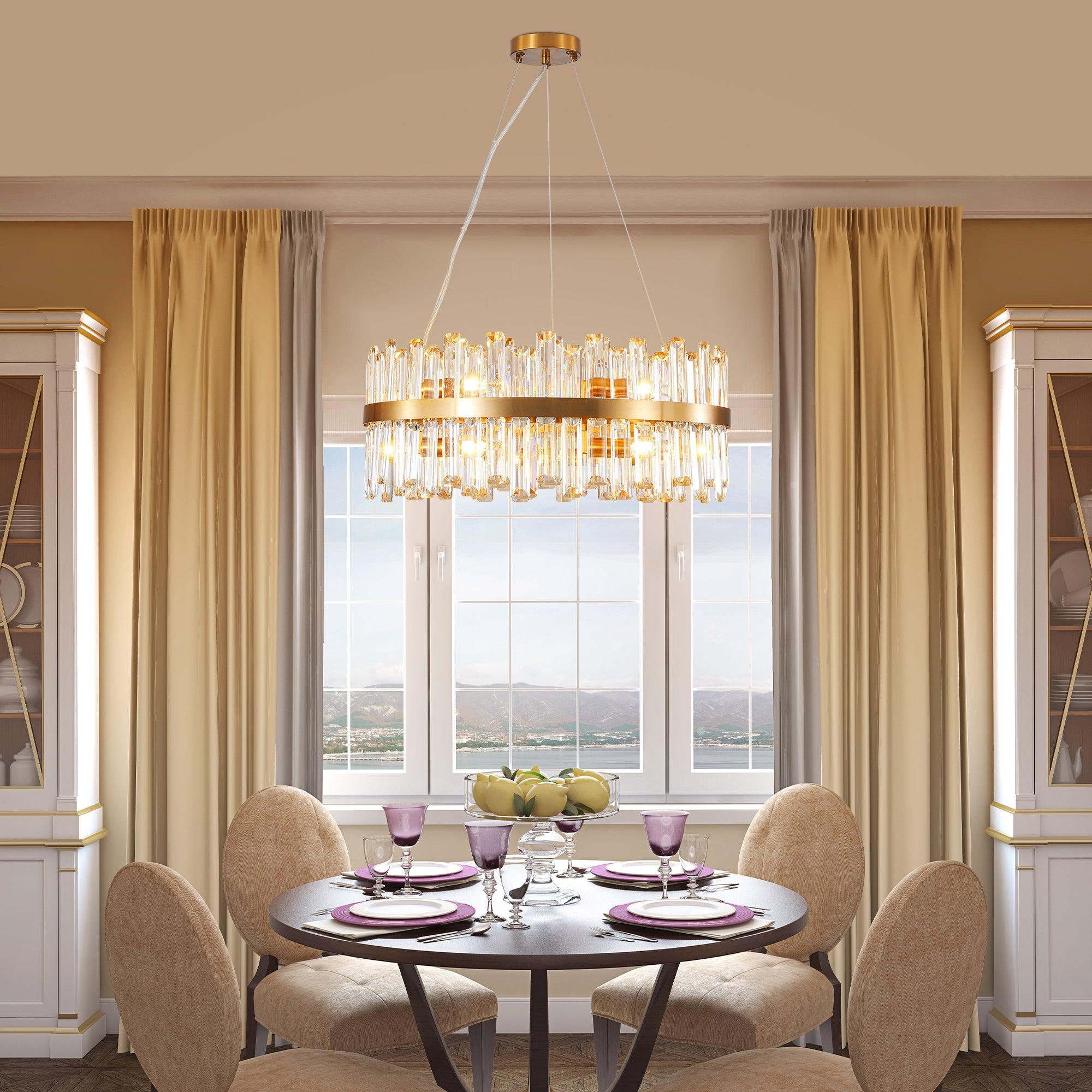 23.6 Inch Modern Crystal Chandelier - Elegant LED Lighting Fixture for Living Room, Bedroom & Dining Room Decor | Energy Efficient Home Lighting Solution (Bulbs Not Included) | Perfect for Wedding, Party & Luxury Interior Design