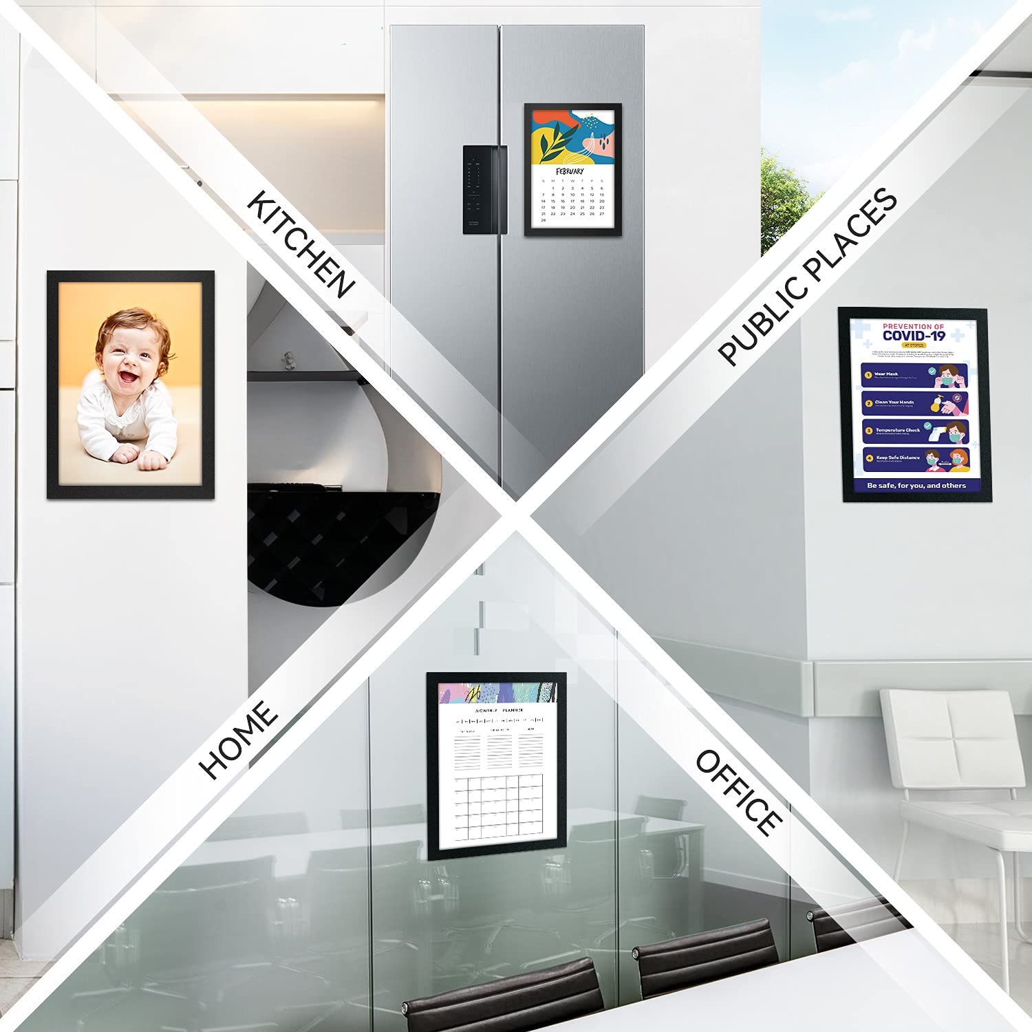 10 Pack Magnetic Sign Holder 8.5 x 11 - Self-Adhesive Magnetic Picture Frame for Door, Fridge, Whiteboard & Window - Double-Sided Display for Business Signs, Menus & Home Decor