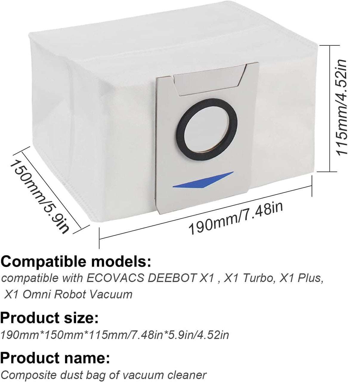 12-Pack Auto Empty Dust Bags for Ecovacs Deebot X1 Omni Robot Vacuum - Compatible Replacement Bags for Self-Cleaning Station - Perfect for Pet Hair & Hardwood Floors