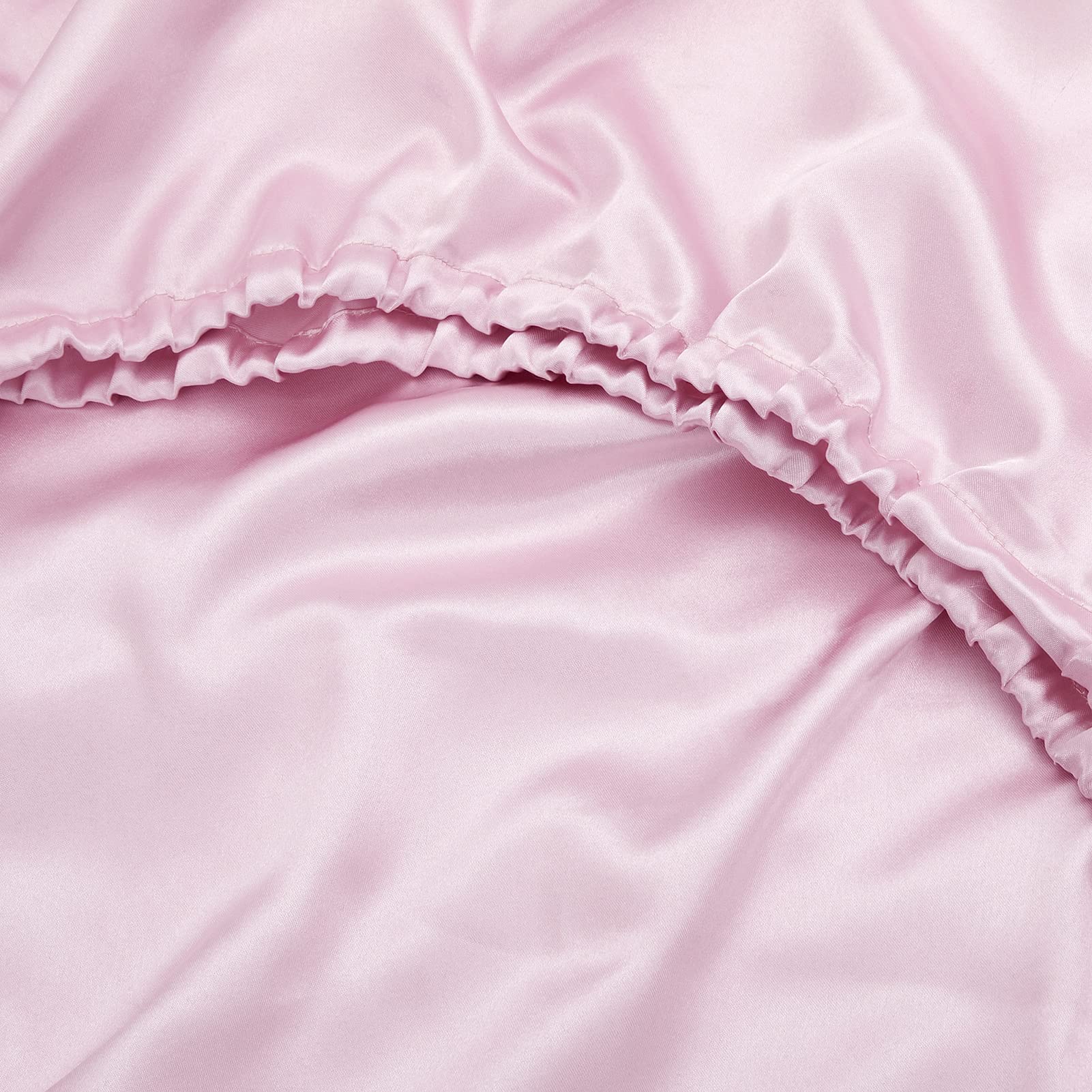 Silk Satin Queen Size Fitted Sheet - Deep Pocket Soft Breathable Wrinkle-Free Non-Fading Fully Elasticized Bottom Bed Sheet (Pink) - Perfect for Luxury Bedrooms, Guest Rooms & Hotels
