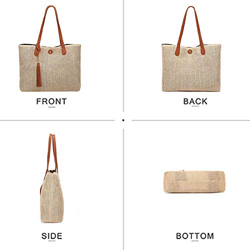 ZLM BAG Women's Straw Crochet Tote Bag - Large Bohemian Beach Shoulder Bag Handmade with Natural Fibers | Perfect for Summer Vacation, Pool Parties & Farmers Market Shopping