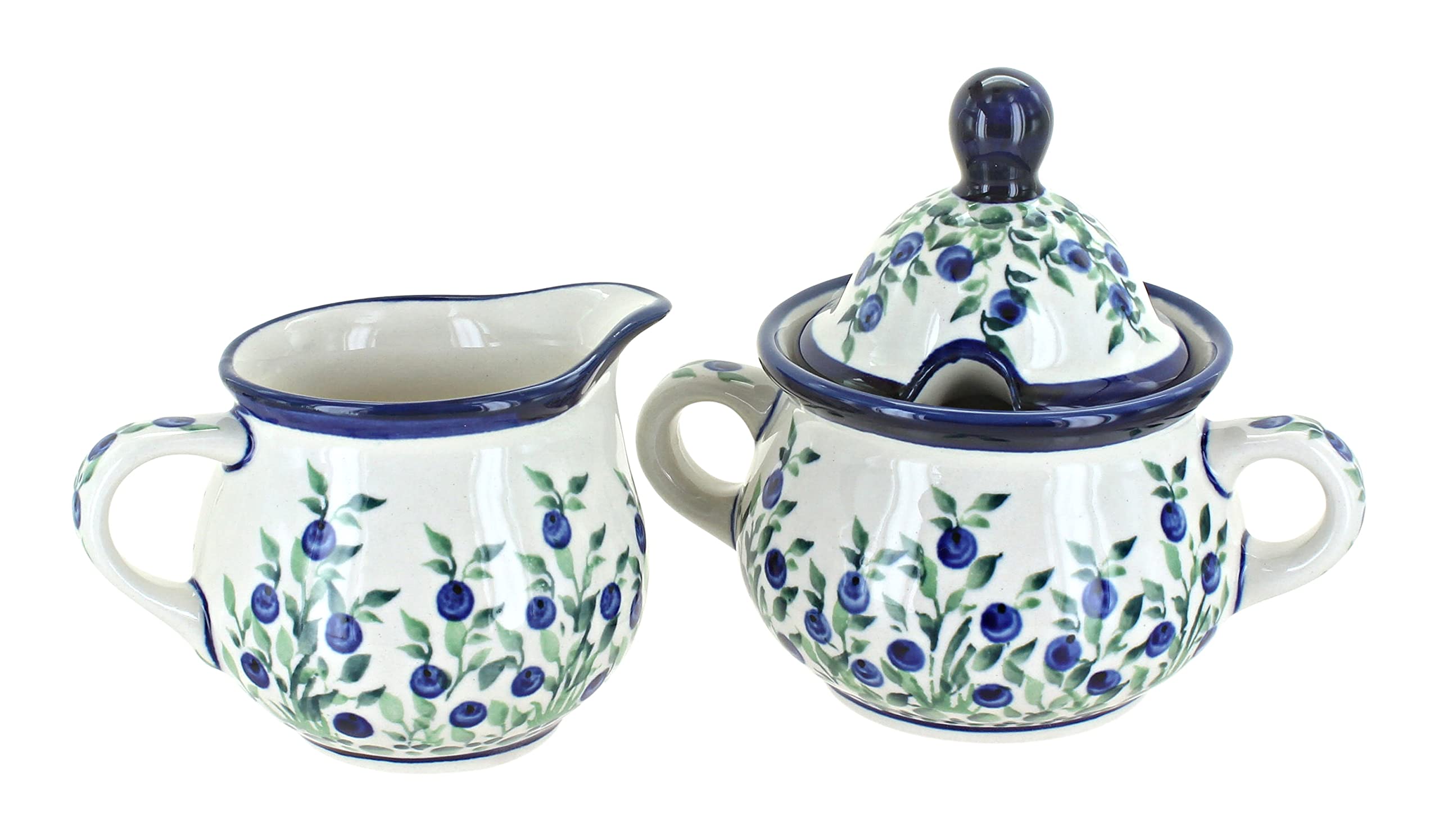 Blue Rose Polish Pottery Porcelain Cream and Sugar Set - Elegant Tea & Coffee Serving Set for Home, Kitchen, or Gift