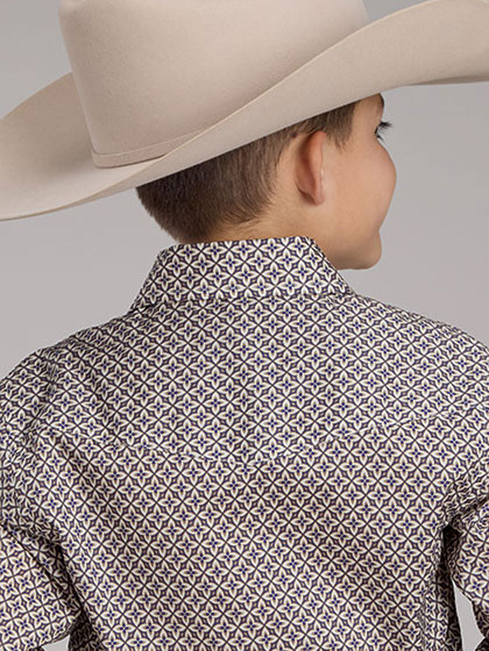 Roper Kids Long Sleeve Snap Shirt - Mirage Amarillo Collection in Blue & Tan (Size 03 030 0225 3024) | Perfect for School, Playdates & Outdoor Activities