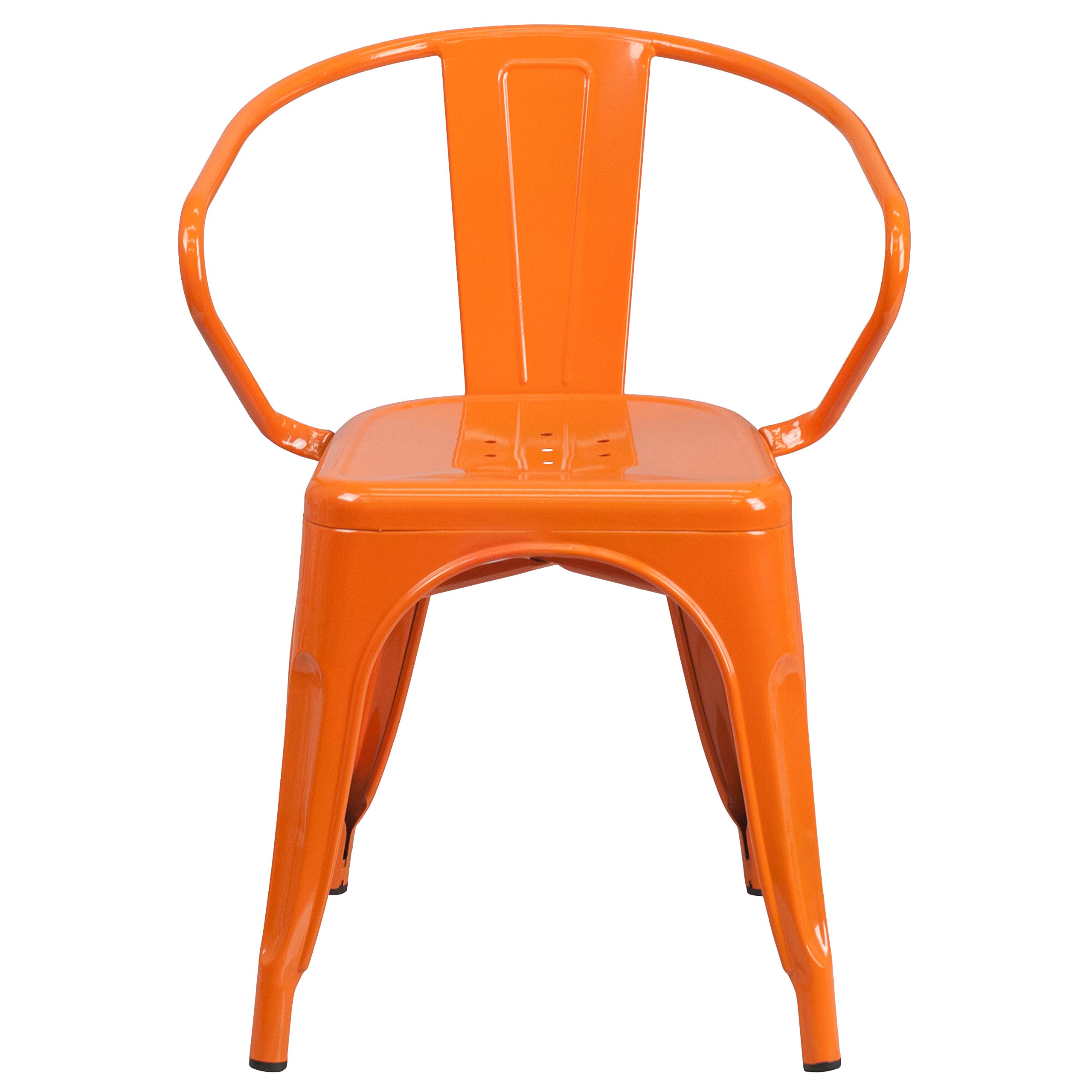 Flash Furniture Roy Commercial Grade 4-Pack Orange Metal Indoor-Outdoor Arm Chairs - Durable Stackable Seating for Restaurants, Patios, Cafes & Events