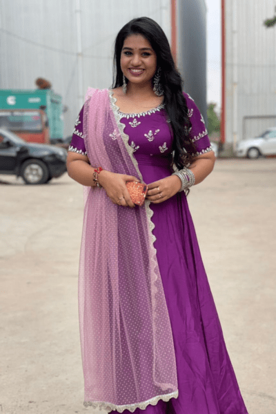 Elegant Purple Anarkali Dress for Women - Traditional Indian Kurti with Embroidery - Perfect for Weddings, Festivals & Special Occasions