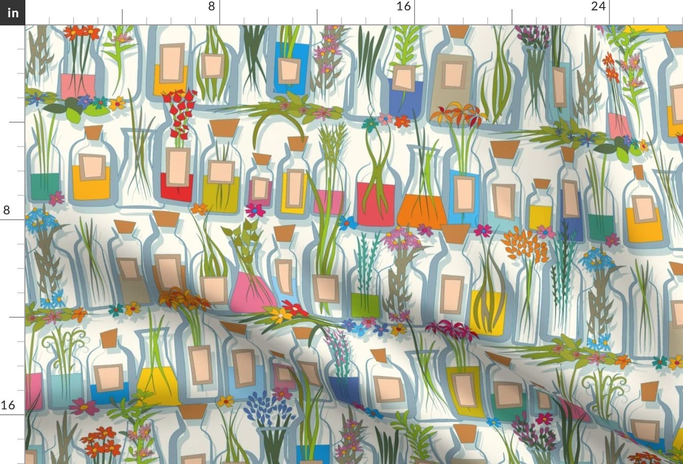 Botanical Bottles Aromatherapy Nature Printed Minky Fabric by The Yard - Soft Plush Fabric for Sewing Baby Blankets, Quilt Backing & Home Decor (Spoonflower Premium Fabric)