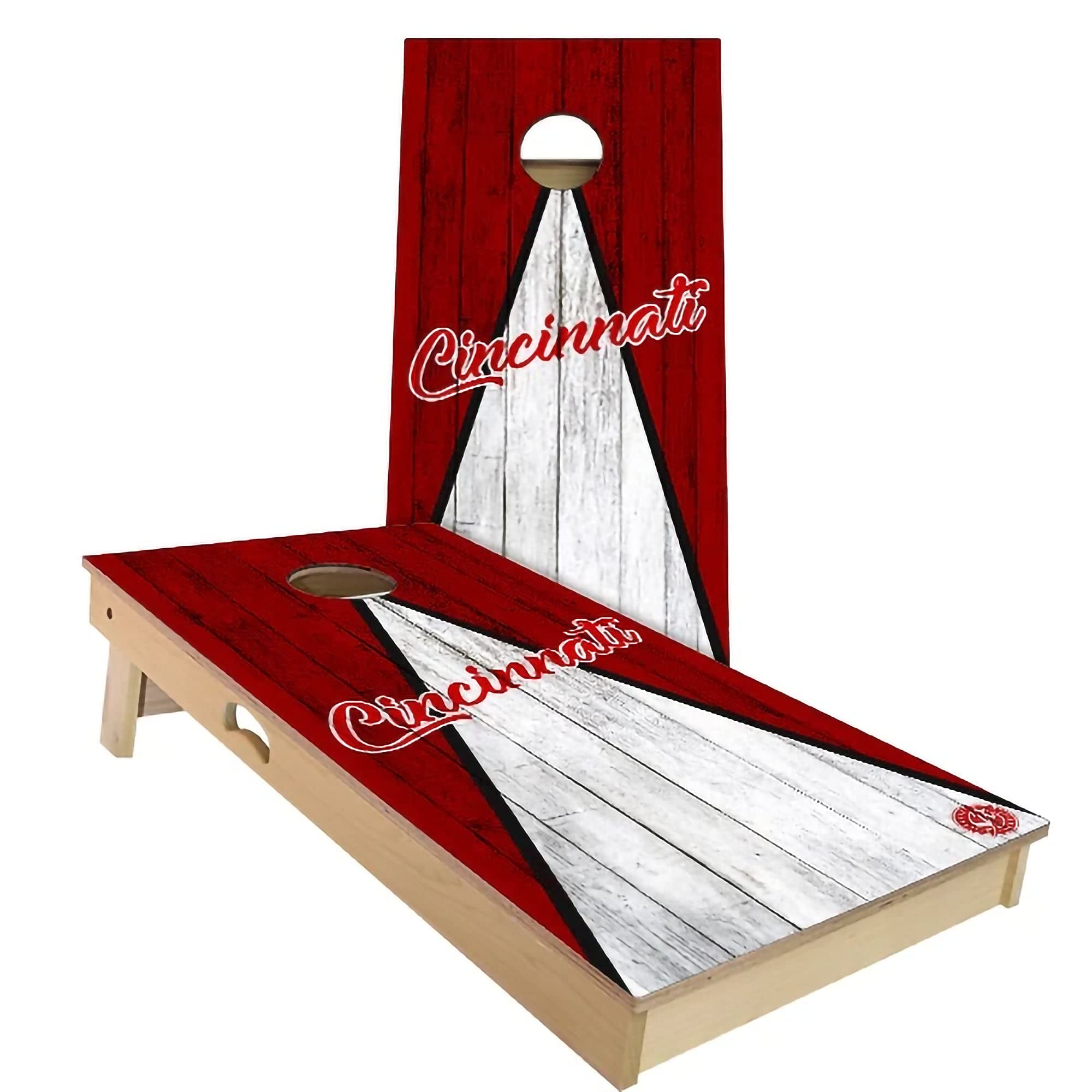 Cincinnati Triangle City Themed Cornhole Game Set - Premium Wooden Boards with 8 Bean Bags - Outdoor Lawn Games for Backyard, Tailgating & Parties (Multiple Sizes & Accessories Included)