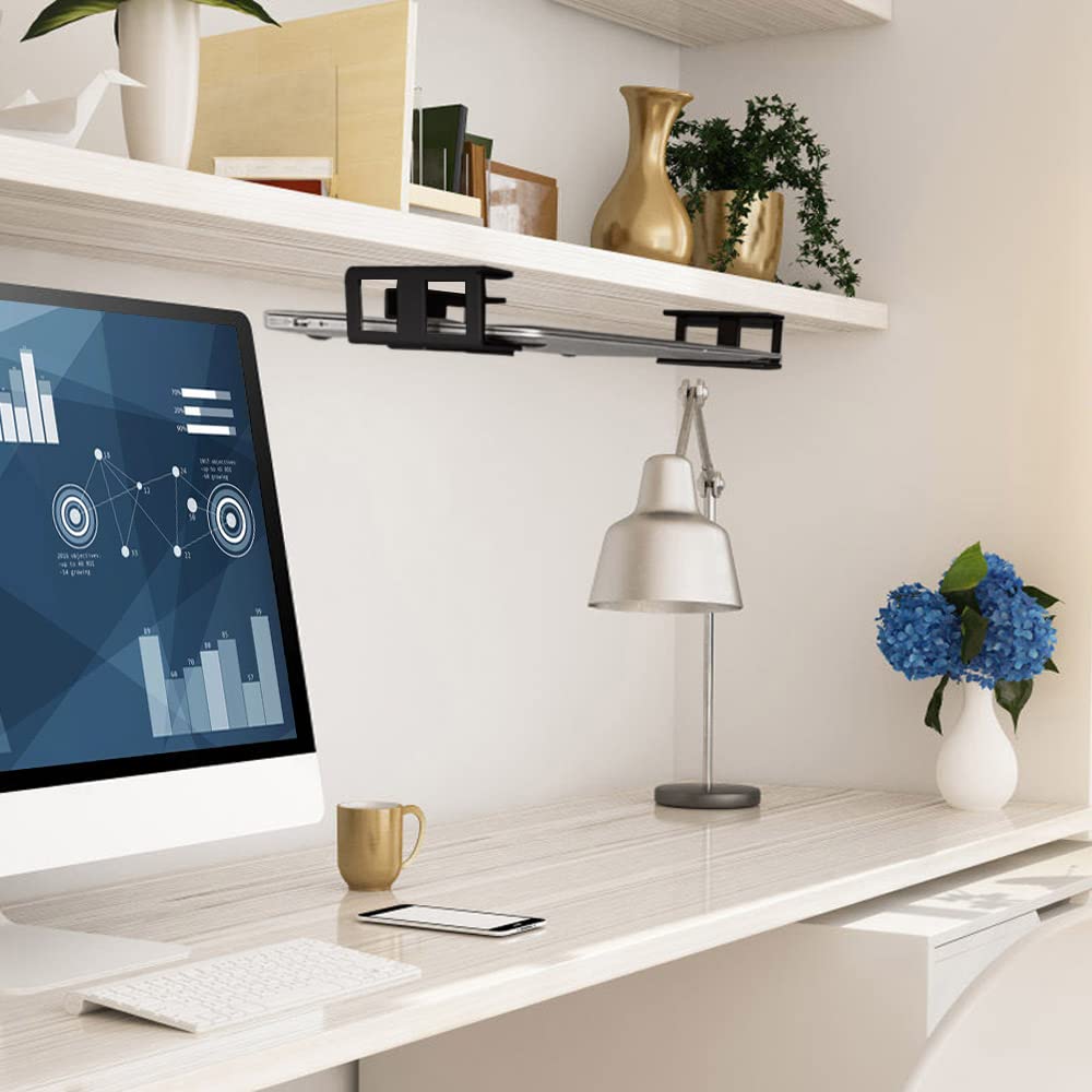 IFCASE Under Desk Laptop Mount - Hard Aluminum Under Desk Shelf Holder for Laptop, Mac Mini, MacBook & Keyboard | Adhesive & Screw Installation | Anti-Scratch Silicone Pad (Black) | Perfect for Home Office, Gaming Setup & Workspace Organization