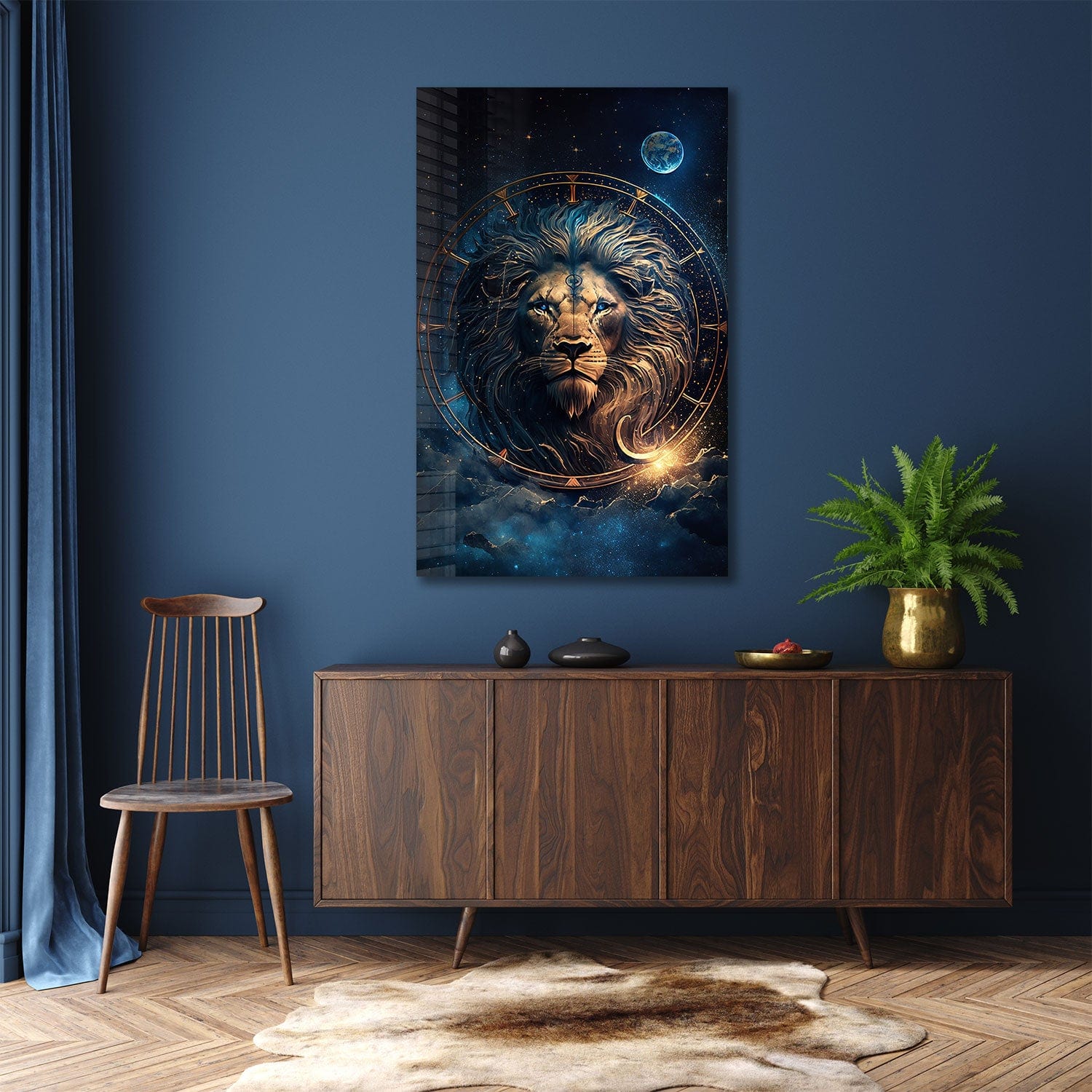Astrologer Lion Tempered Glass Wall Art - Elegant Home Decor for Living Room, Bedroom & Office - Perfect for Modern & Contemporary Interiors
