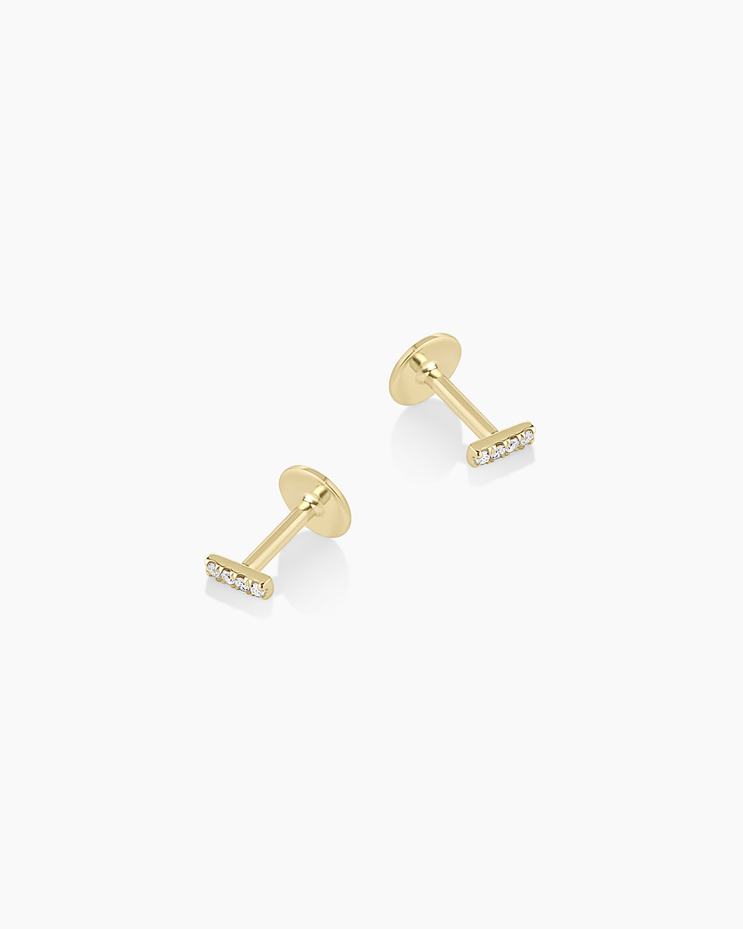 Diamond Pavé Bar Flat Back Stud Earrings for Women - Hypoallergenic Stainless Steel Cartilage Earrings for Daily Wear & Special Occasions