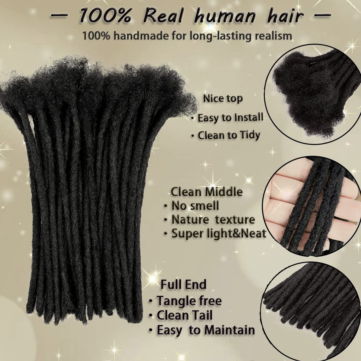 100% Handmade Permanent Locs Dreadlock Extensions - 10 Inch 100 Strands Natural Black Human Hair for Women, Men & Kids (0.8cm Thickness) | Perfect for Protective Styling, Boho Looks & Natural Hair Care