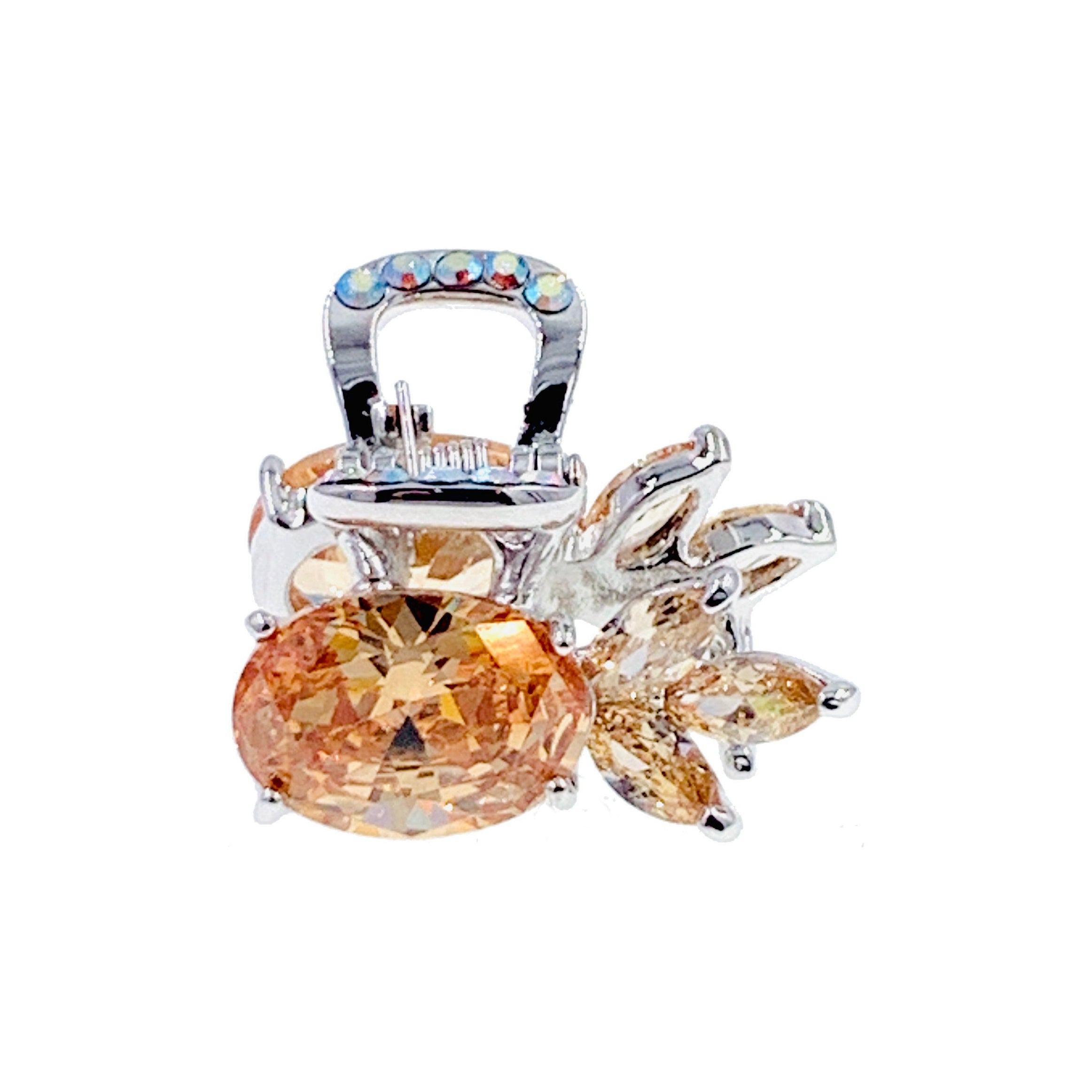 Little Pineapple Hair Claw Clip - Cubic Zirconia CZ Crystal Silver Base in Clear, Blue, Purple, Pink & Amber | Perfect for Parties, Weddings & Everyday Hairstyles