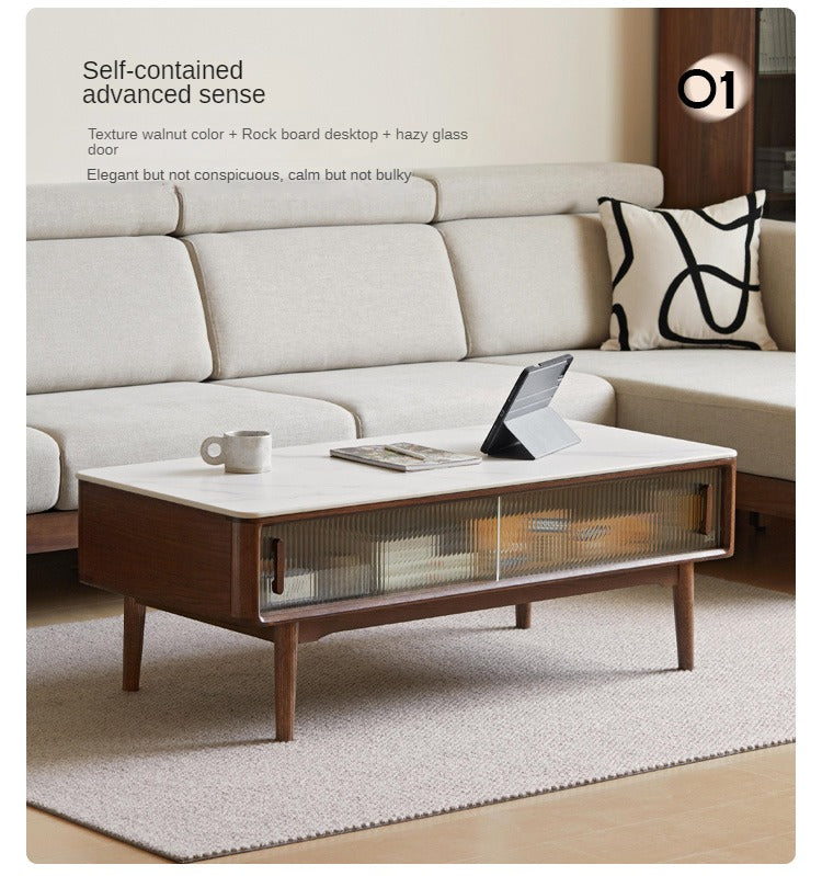 Solid Oak Wood Modern Rock Plate Coffee Table - Stylish Living Room Furniture for Home Decor & Relaxation