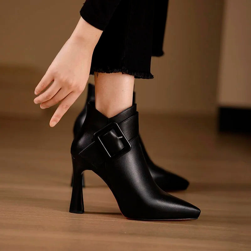 2023 Best Selling Women's Ankle Boots - Elegant Modern Pointed Toe High Heel Boots with Buckle & Zipper for Ladies | Perfect for Office, Party & Night Out