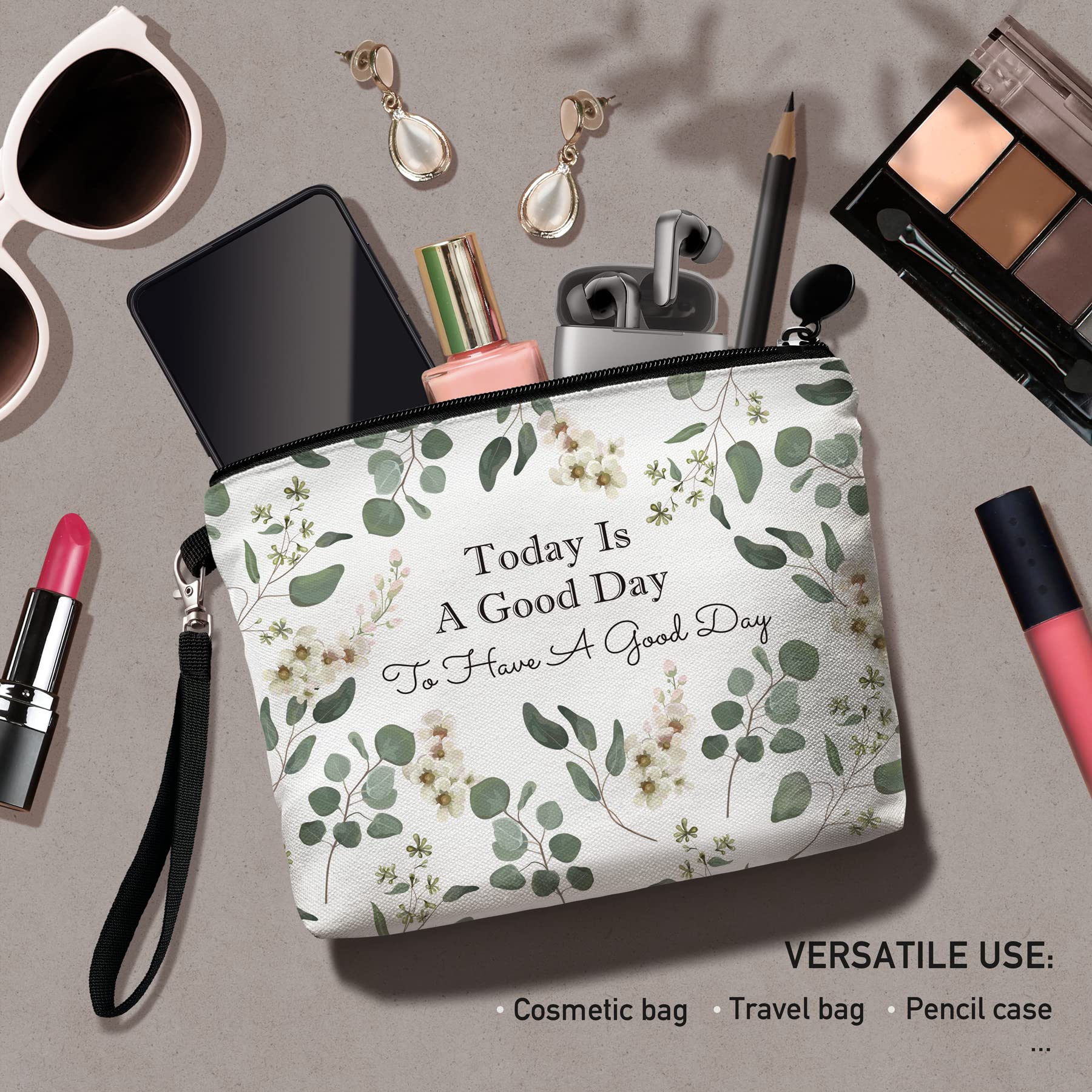 Hglian Eucalyptus Travel Makeup Bag - Waterproof Cosmetic Organizer Pouch for Women | Perfect for Toiletries, Makeup & Travel Accessories | Great Gift Idea for Her | Use at Home, Gym or Vacation Trips