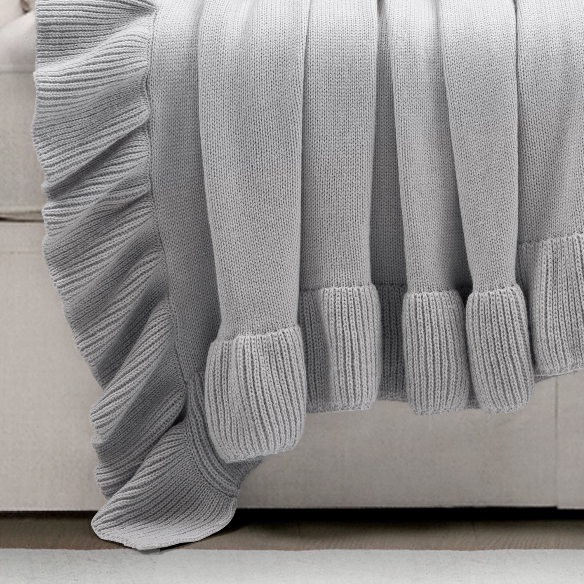 Reyna Soft Knitted Ruffle Throw Blanket - Cozy & Lightweight Knit Bedspread for Couch, Sofa, Bed - Perfect for Living Room, Bedroom & Home Decor