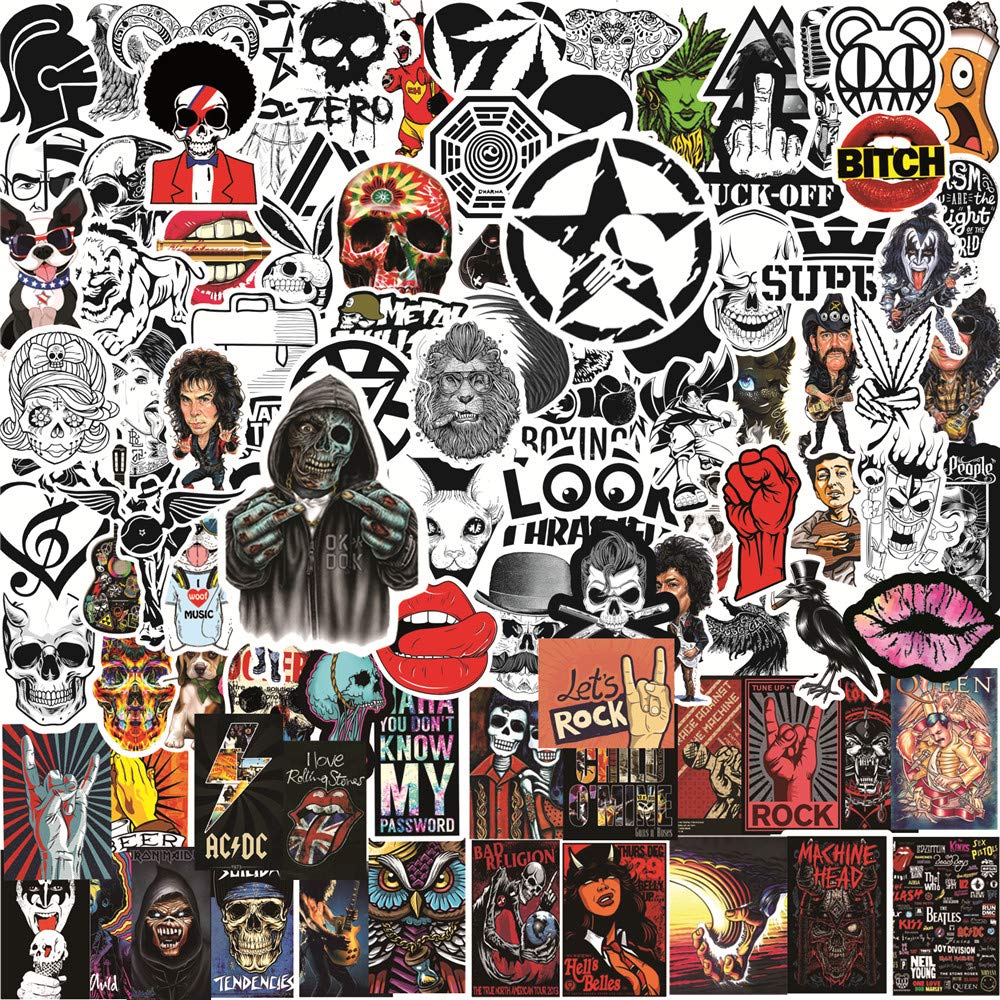 Rock and Roll Stickers Pack of 100 - Classic Punk Style Waterproof Vinyl Decals for Laptop, Car, Guitar, Bumper, Bottle - Perfect for Music Lovers, DIY Decor & Personalizing Accessories