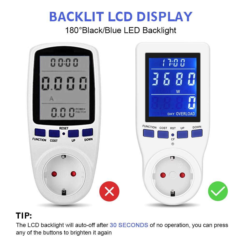 Jadpes Plug-in Energy Monitor - Track kWh, Volts, Watts for Home Appliances