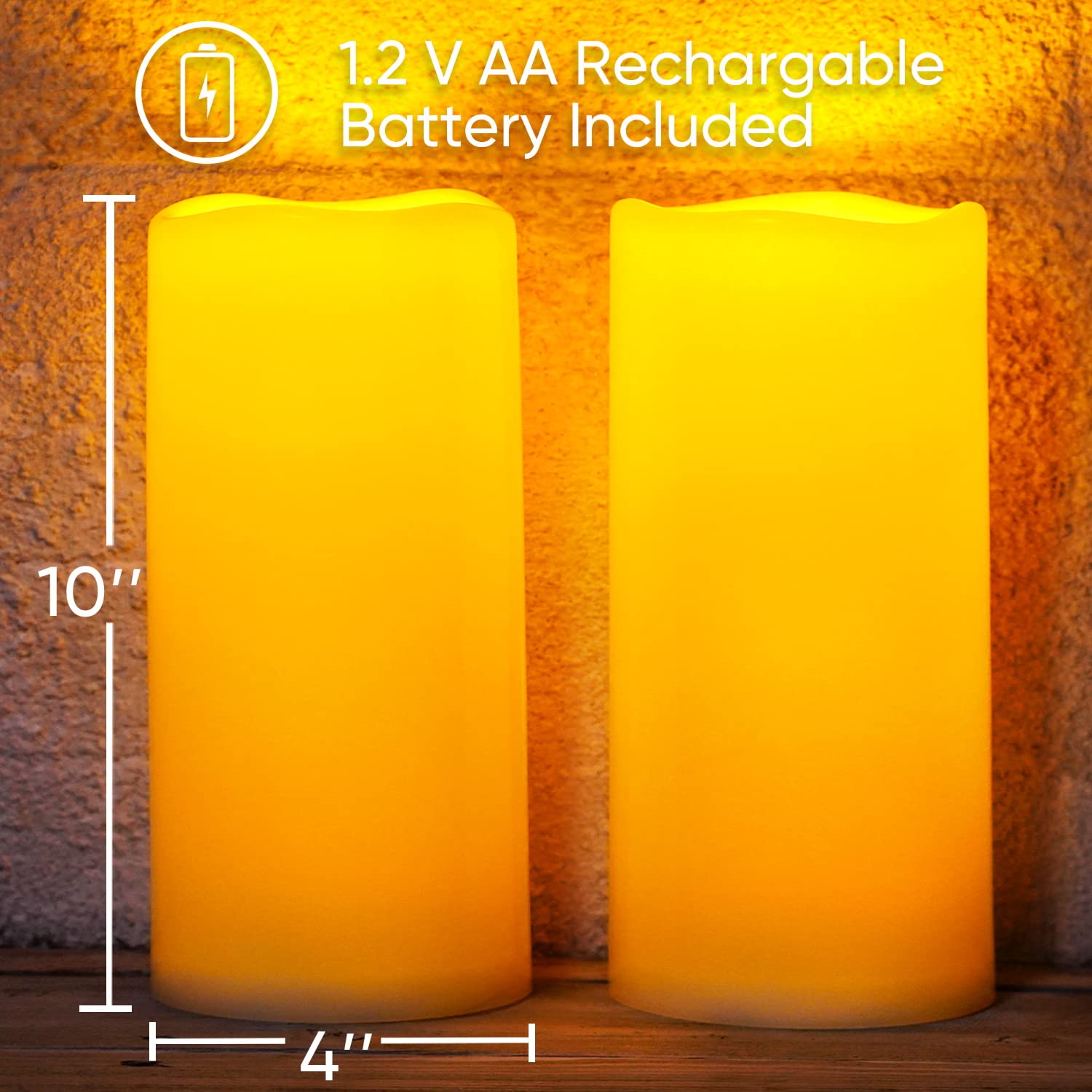 Homemory Large Solar Candles Outdoor Waterproof - 4x10 Inch Solar Powered Flameless Candles with Dusk to Dawn Sensor - Set of 2 for Patio, Garden, Lanterns & Home Decor