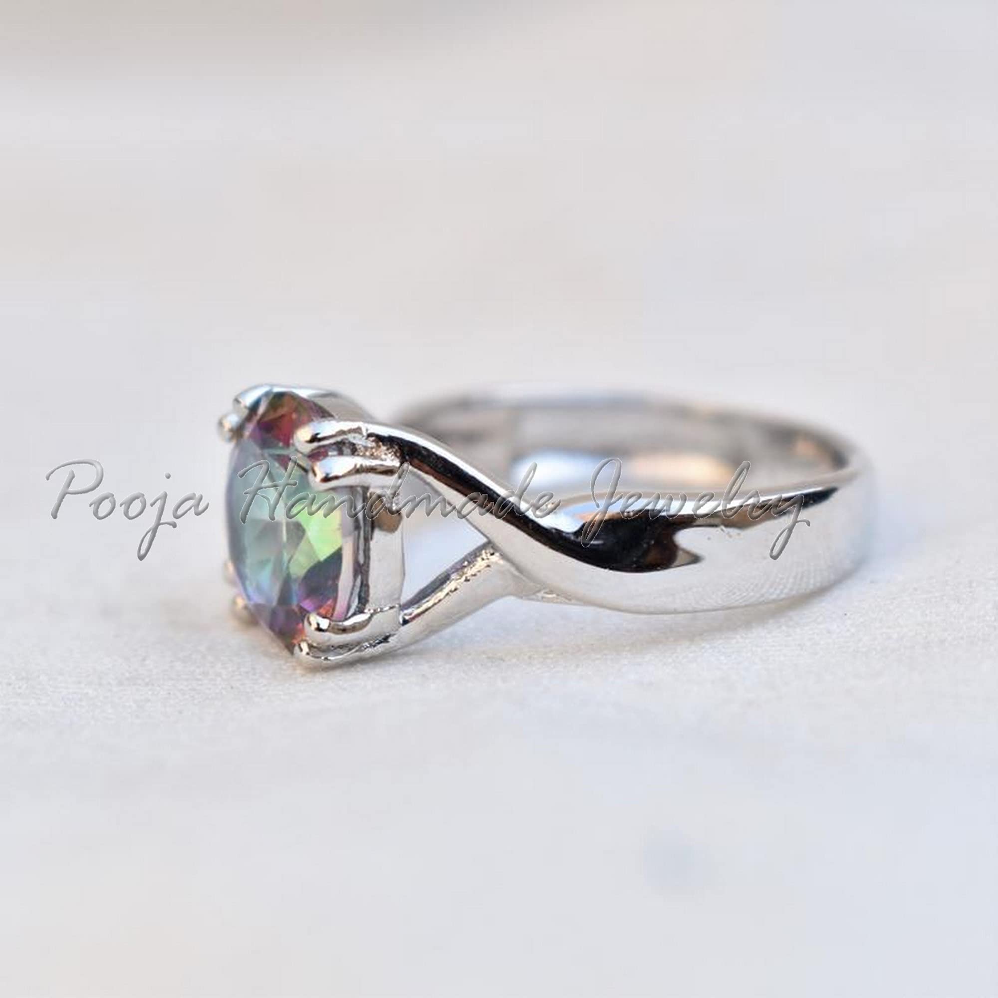 Mystic Topaz Ring for Women - 925 Sterling Silver Engagement, Wedding, Promise & Proposal Ring - Dainty Boho Gemstone Jewelry - Perfect for Romantic Occasions & Everyday Elegance