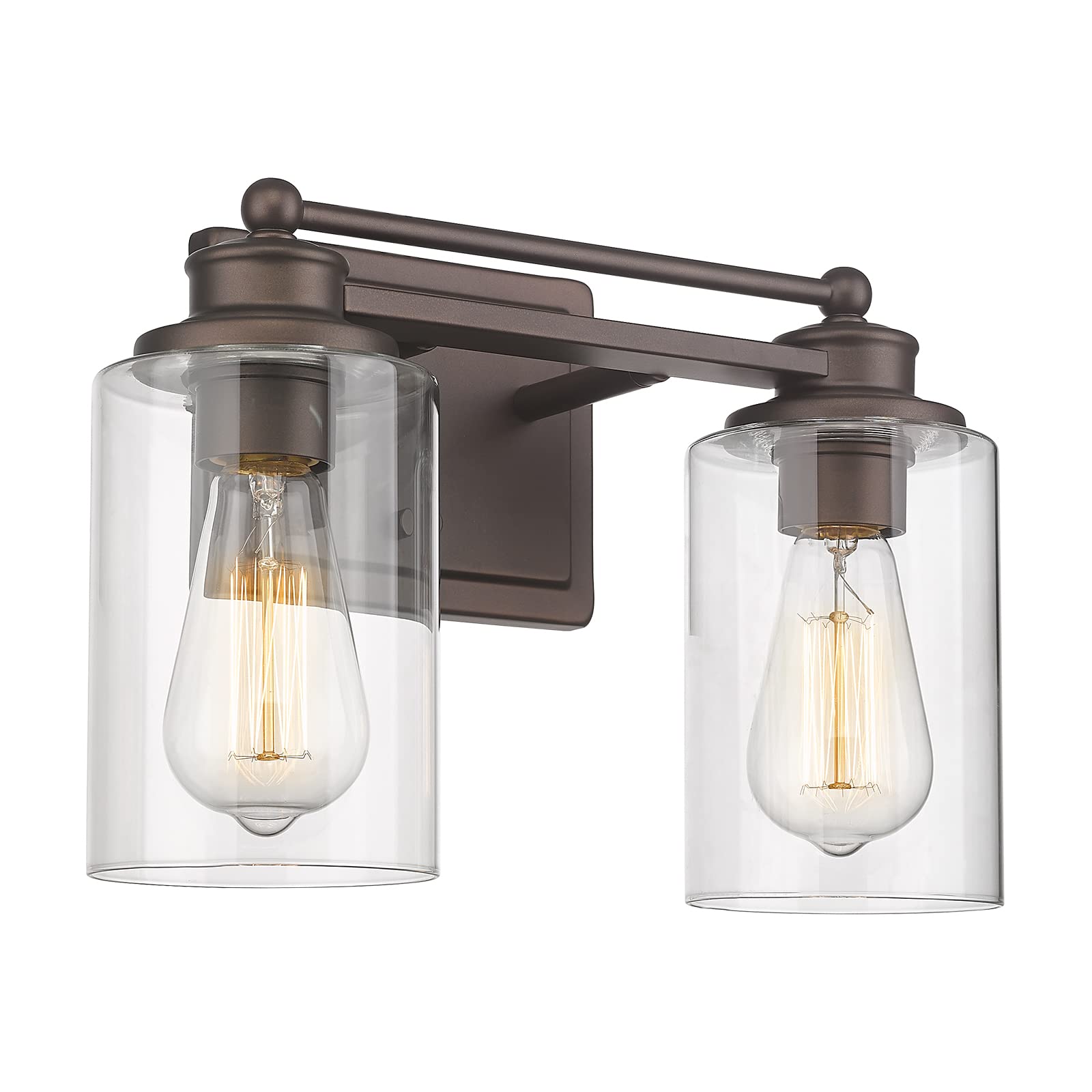 HWH Farmhouse 2-Light Bathroom Vanity Wall Sconce with Oil-Rubbed Bronze Finish - Perfect for Mirror Lighting, Dressing Table & Powder Room Decor (Model: 5HLT63B-2W ORB) | Elegant Wall Lighting for Modern and Rustic Bathrooms