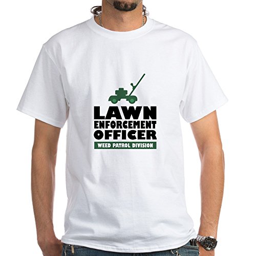 Lawn Enforcement Funny White Cotton T-Shirt for Men & Women - Comfortable Casual Tee for Gardening, Yard Work, and Outdoor Activities