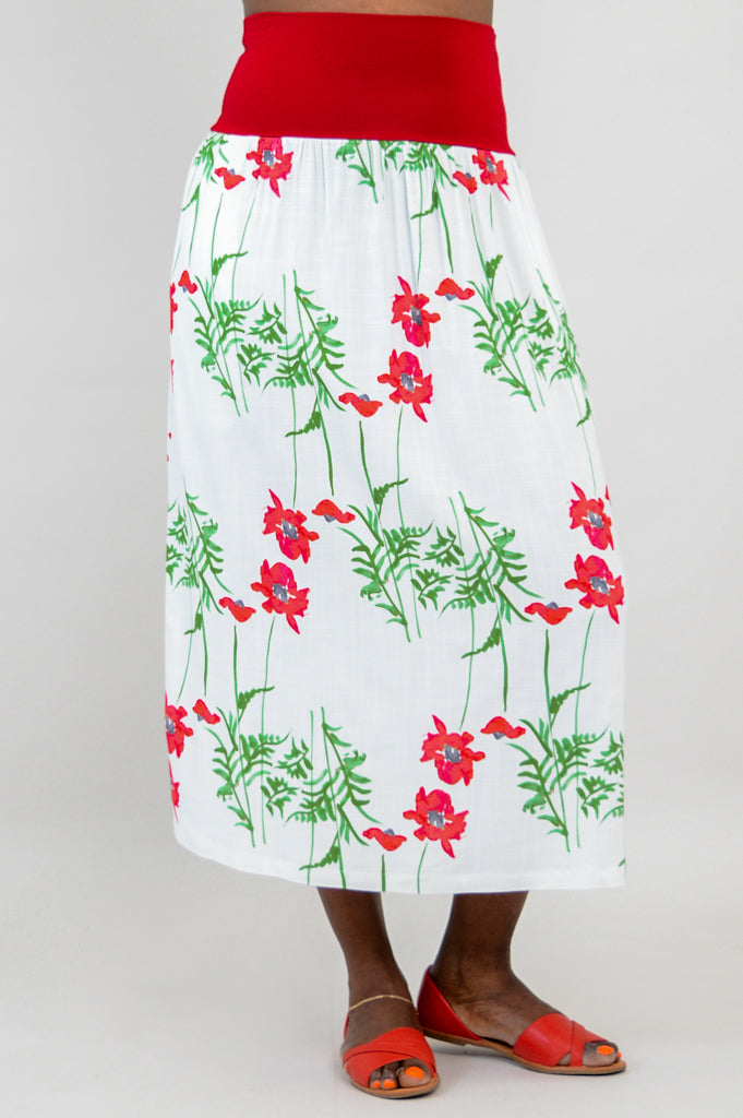Blythe Skirt with Poppy Print - Soft Linen Bamboo Blend - Perfect for Summer Outfits & Casual Wear