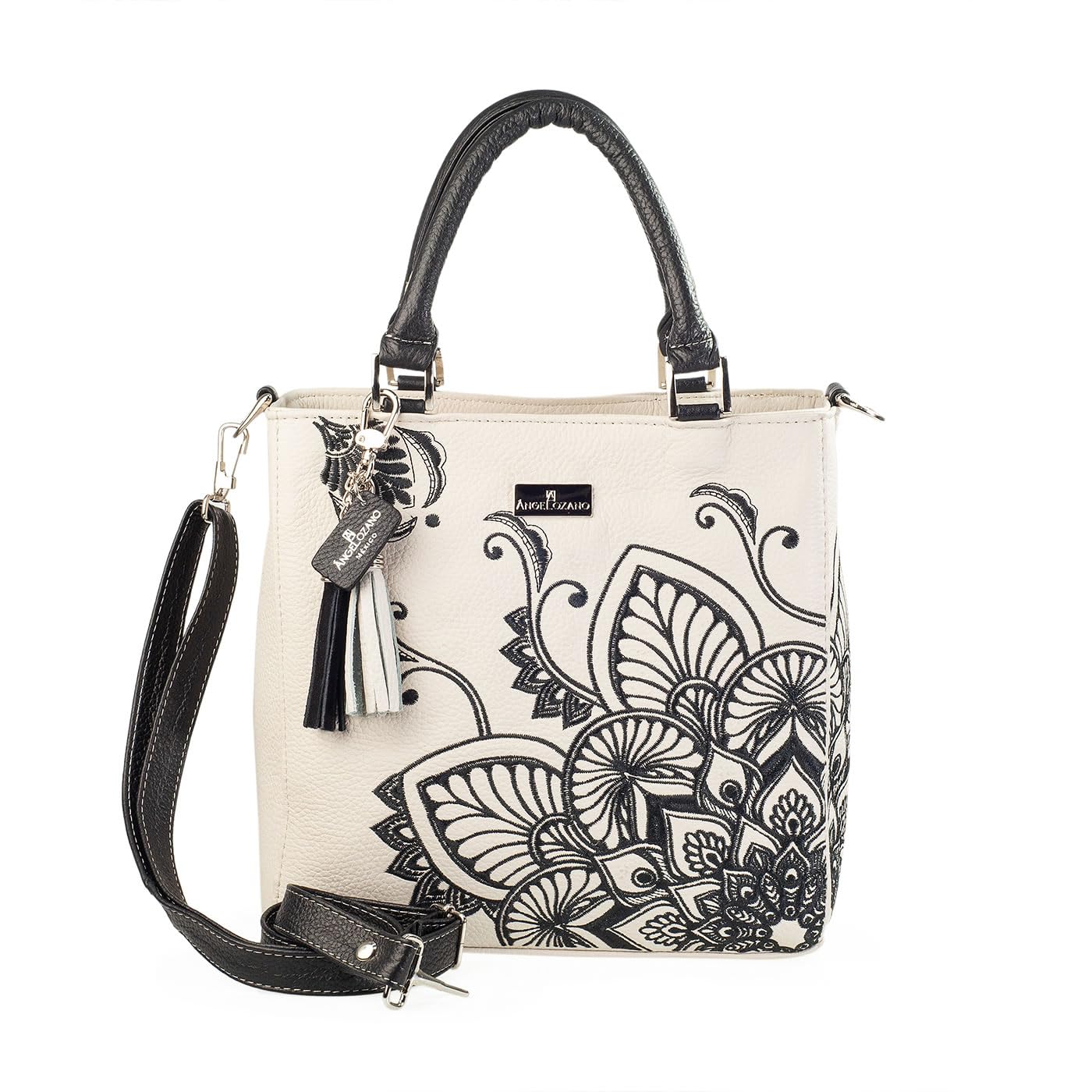 **Ángelo Zano Women's Leather Satchel Bag - Handmade Mandala Embroidery Design, Genuine Leather Crossbody Bag for Women - Perfect for Work, Travel & Everyday Use**