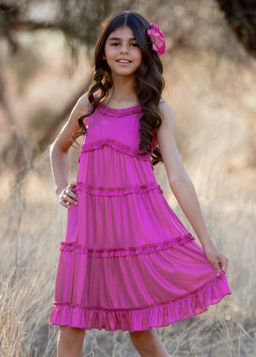 Darana Metallic Fuchsia Dress - Elegant Party & Evening Wear for Women | Perfect for Weddings, Cocktails & Special Occasions