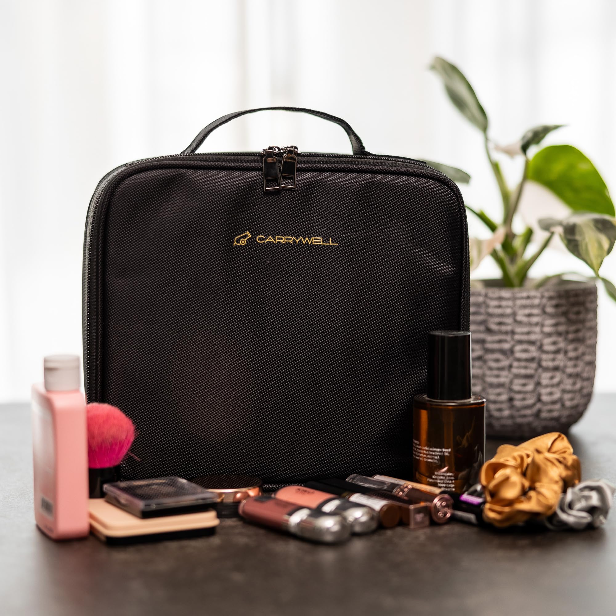 Travel Makeup Train Case Organizer - Adjustable Dividers for Cosmetics & Jewelry - Perfect for Travel & Storage (Black)