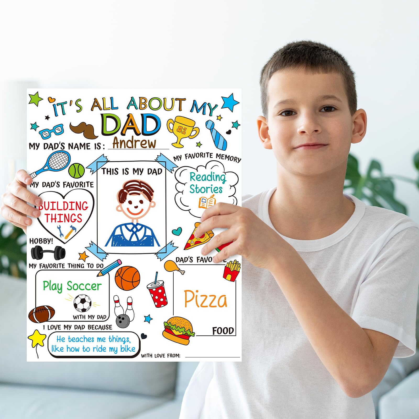 24 Pcs DIY Father's Day Coloring Posters - Kids Craft Gifts for Preschool & Elementary Students - Perfect for School & Home Activities