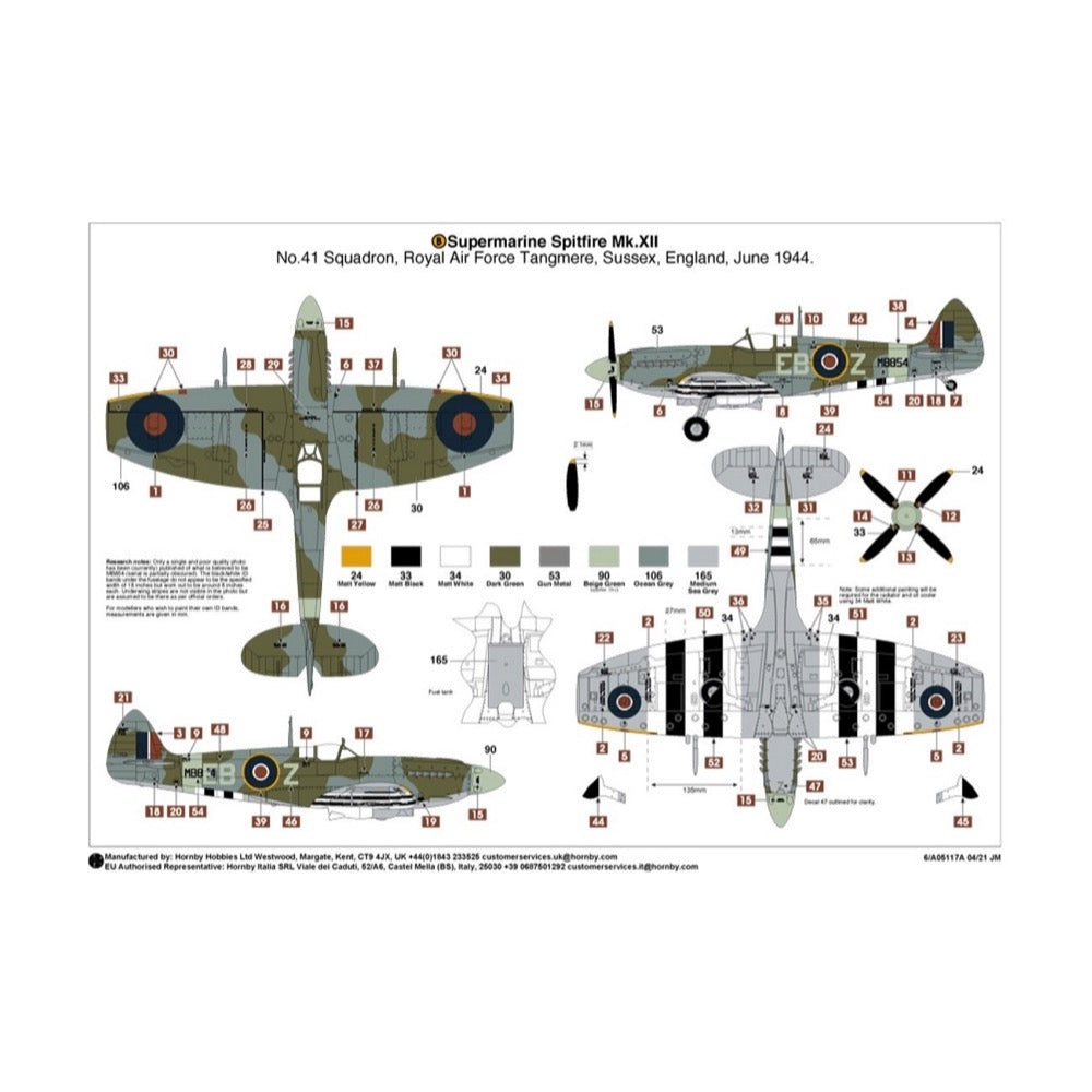 Airfix A05117A 1/48 Scale Supermarine Spitfire Mk.XII Model Kit - WWII Fighter Aircraft for Collectors & Hobbyists - Perfect for Display, Gifts & Historical Dioramas
