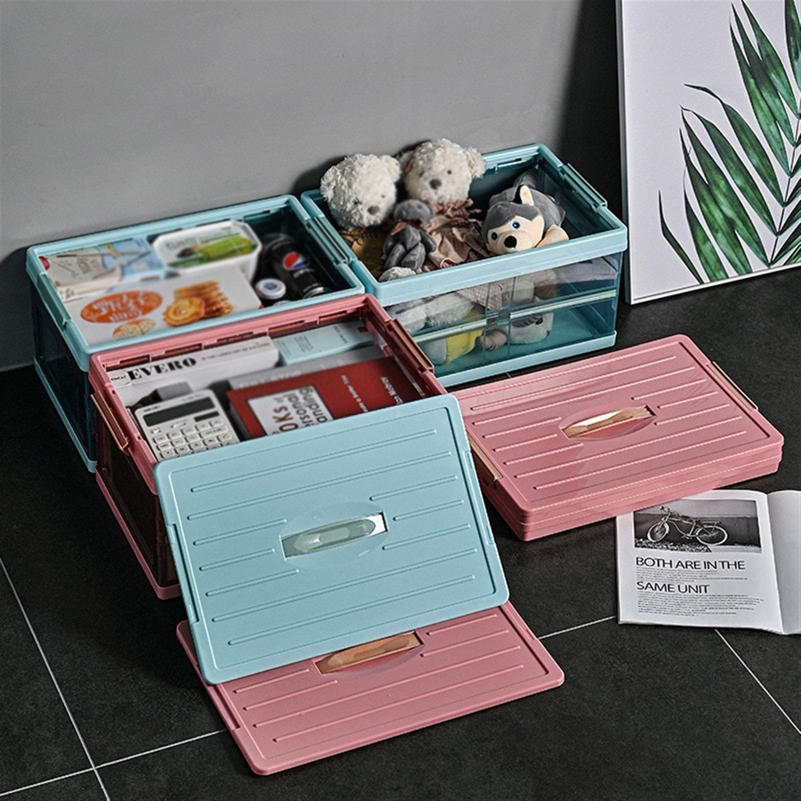 Collapsible Plastic Storage Bins with Lids - Foldable Transparent Organizer Box for Shoes, Clothes, Toys, Books & Groceries (20L, Blue) - Perfect for Closet, Pantry, Garage & Office Organization